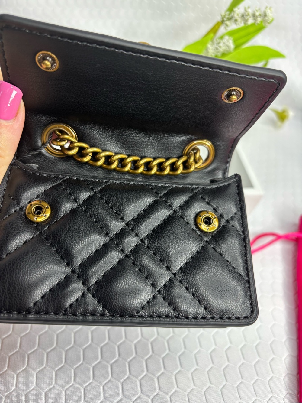 Kurt Geiger Quilted Black Mini Shoulder Bag with Gold Hardware - Picture 7 of 9